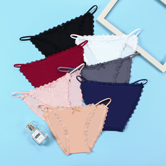 一片式冰絲無痕低腰三角褲透明網紗性感蕾絲細帶內褲純棉襠獨立站