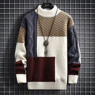 Japanese retro preppy style color matching sweater men's autumn and winter lazy style long sleeve pullover all-match casual sweater men