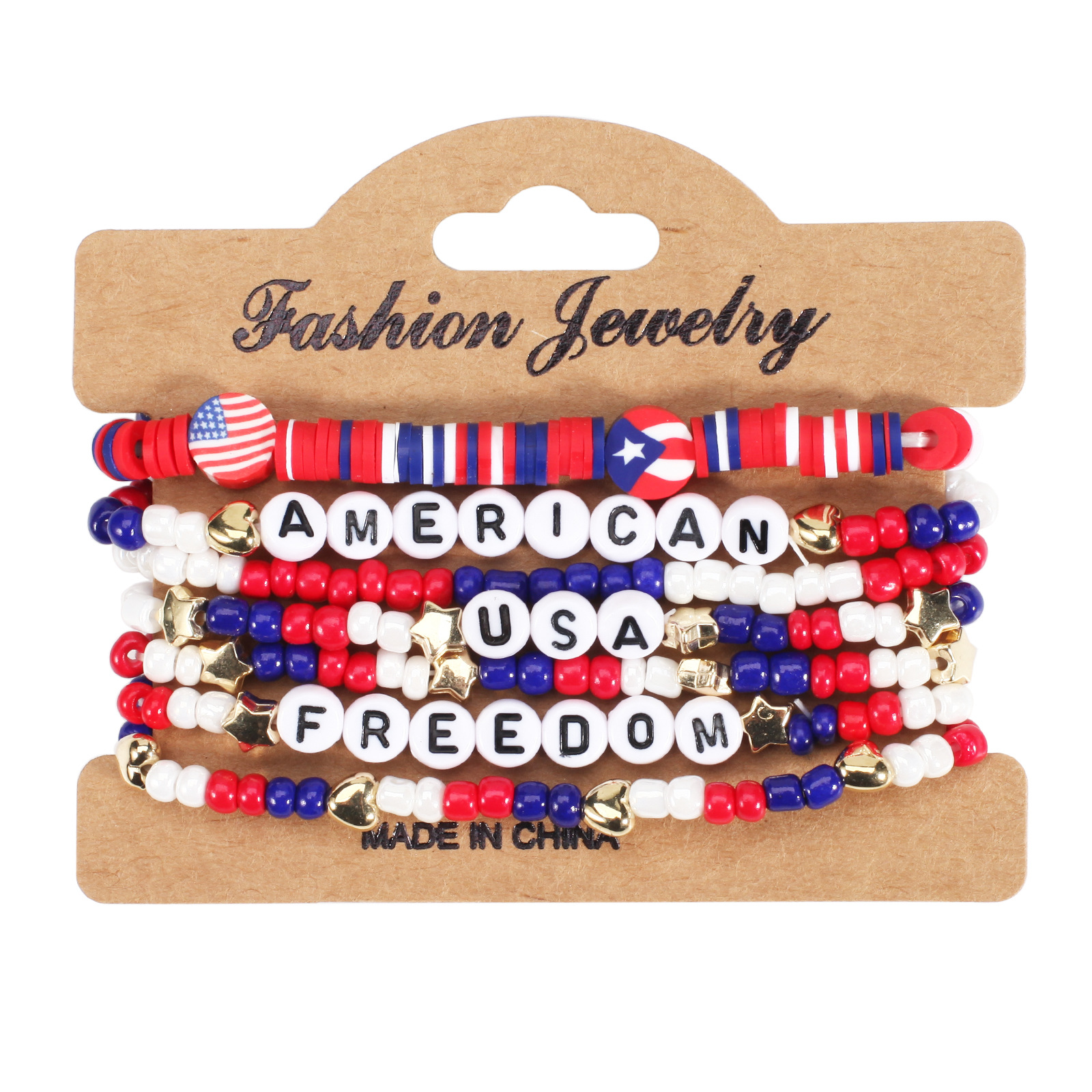 Wholesale Jewelry Simple Style Classic Style American Flag Soft Clay Beaded Bracelets display picture 1