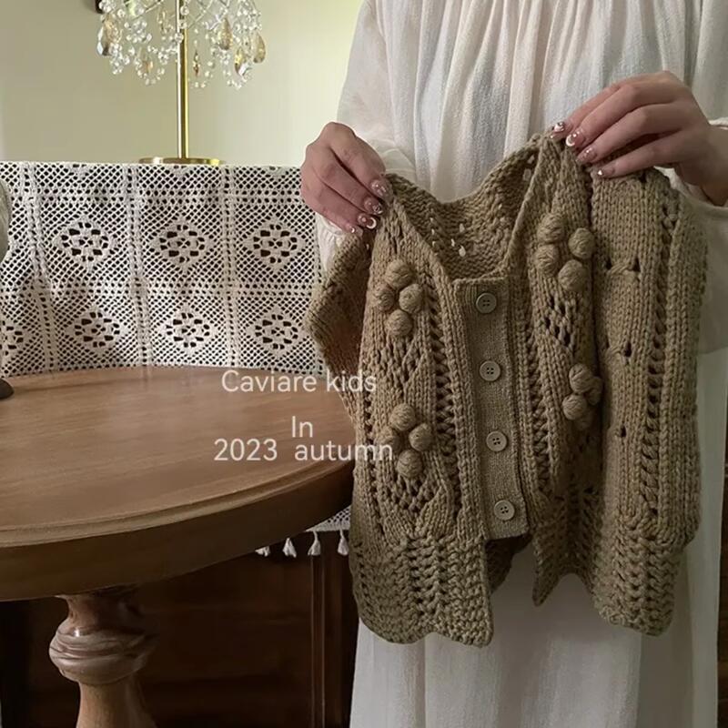 TikTok dulce Mori estilo tridimensional bordado suéter de lana Chaleco de bebé de Otoño de 2024 para niños