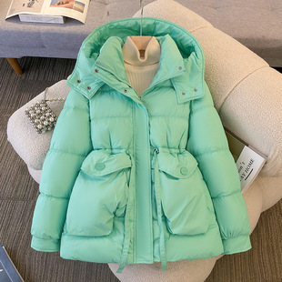 Foreign Trade 2025 Winter New Style Waist-Cinching Mid-Length Cotton Coat, Fashionable Slimming Cotton Coat, Thickeneded Cotton Jacket, Trendy