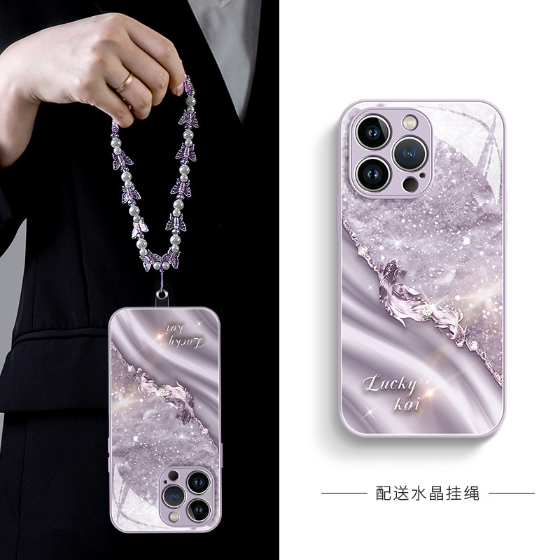 For iphone16 phone case 11 Apple 15promax with lanyard 14plus glass case 13 all-inclusive 12