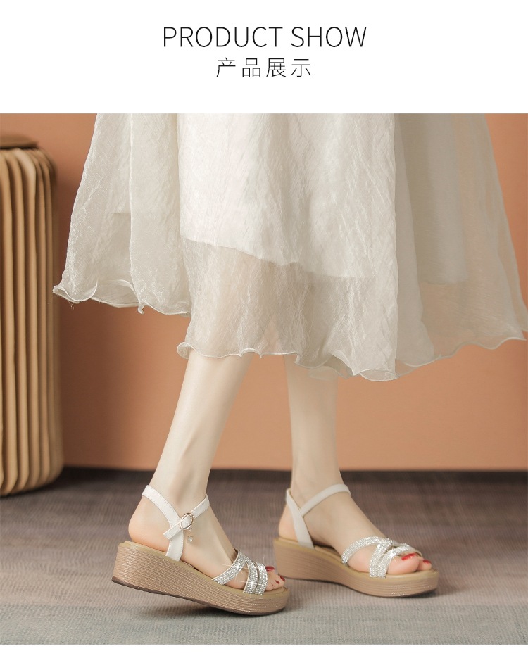 Sandal cao gót nữ đính đá phong cách La Mã, đế xuồng thoải mái — AY161 Trắng be chi tiết 13