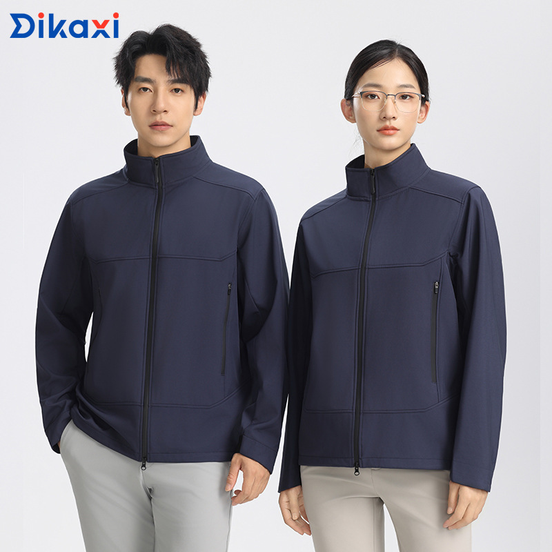 Softshell Jacket with Printed Logo, Workwear for Men and Women, Company Uniform for Mobile Phone Store Employees, Custom Stand-Collar Jacket
