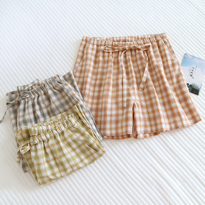 Women's Summer Pure Cotton Sleep Shorts, Loose Plus-Size Plaid Beach Shorts, Thin Summer Style, Can Be Worn Outside, Men's Home Shorts