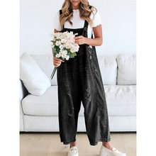 T 55598 Distressed wide-leg denim jumpsuit �ƶ�����ţ������