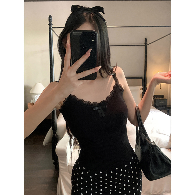 魔西女王蕾丝花边小吊带背心女装内搭蝴蝶结修身显瘦外穿无袖上衣|undefined