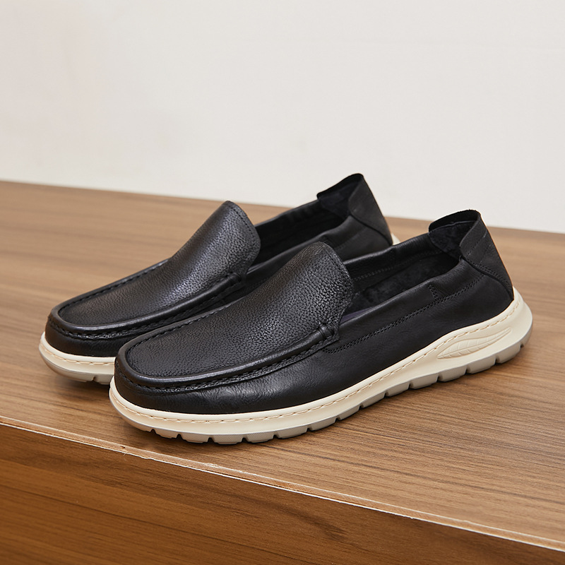 超轻软透气舒适真皮男士休闲套脚皮鞋2025秋季新款上线男单鞋批发