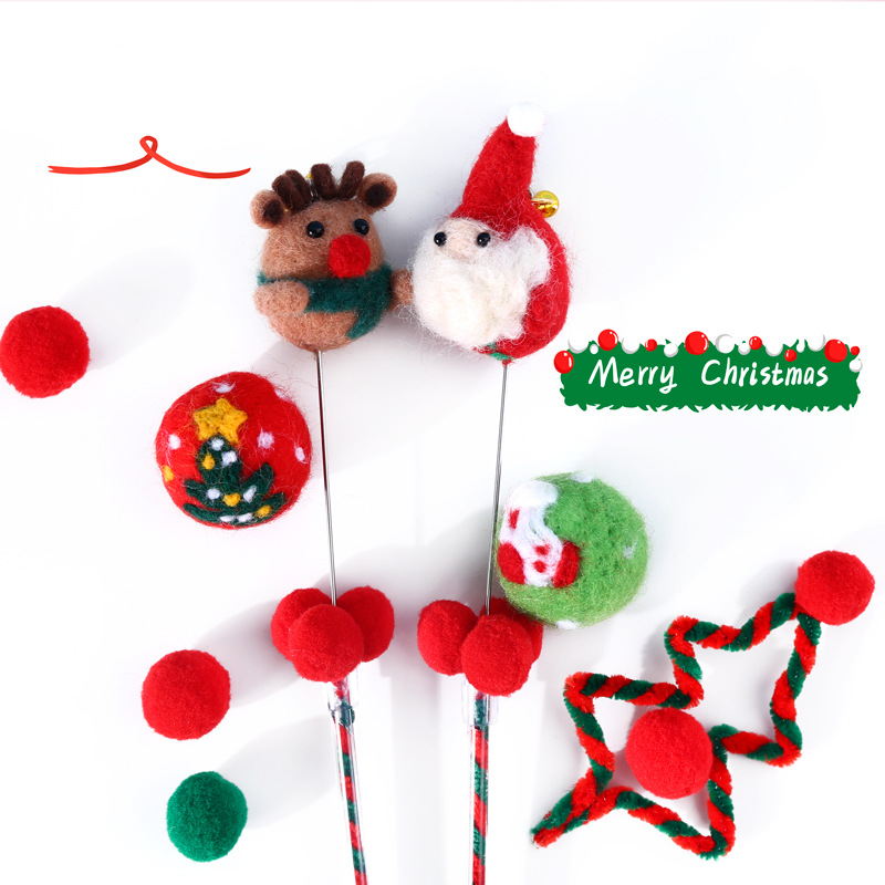 Comercio exterior Santa Claus mascota fieltro campana gato juguete interactivo alces orden lana divertido gato palo varilla self-HI