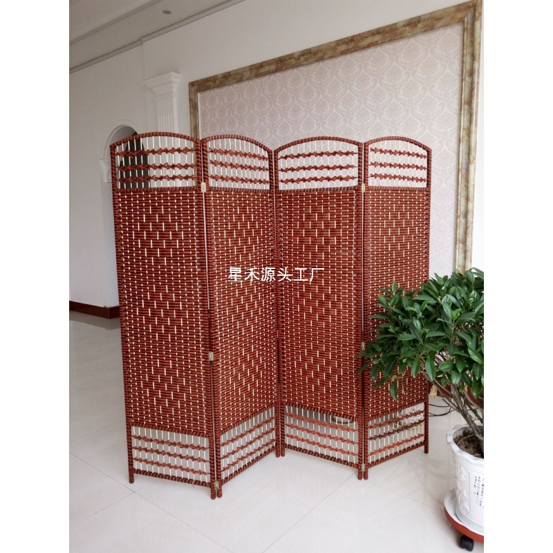 草编藤编屏风手工折叠隔断实木时尚酒店玄关客厅卧室移动折屏简|undefined