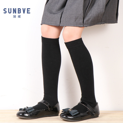 Xuwei student socks spring and autumn gray stockings black knee-length half-high socks women's college style solid color versatile