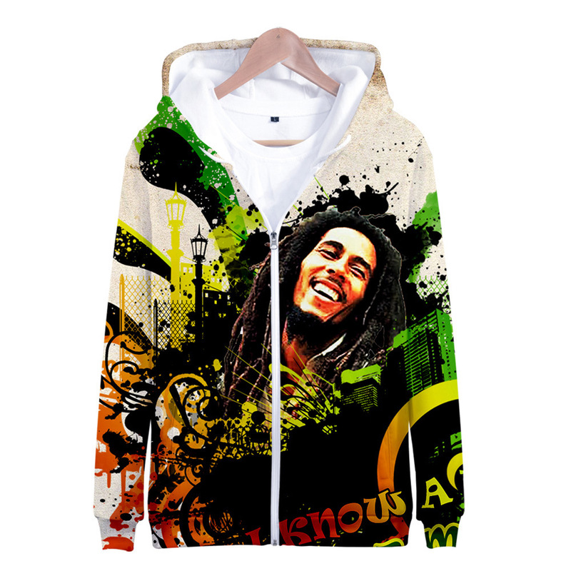 European and American Rapper Bob Marley 3D Printed Zipper Jacket Men's Sweatshirt Streetwear Factory Direct Sale