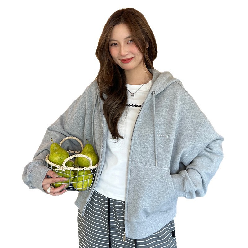 430克毛圈棉宽松连帽开衫卫衣女装2025秋冬拉链外套短款休闲上衣|undefined