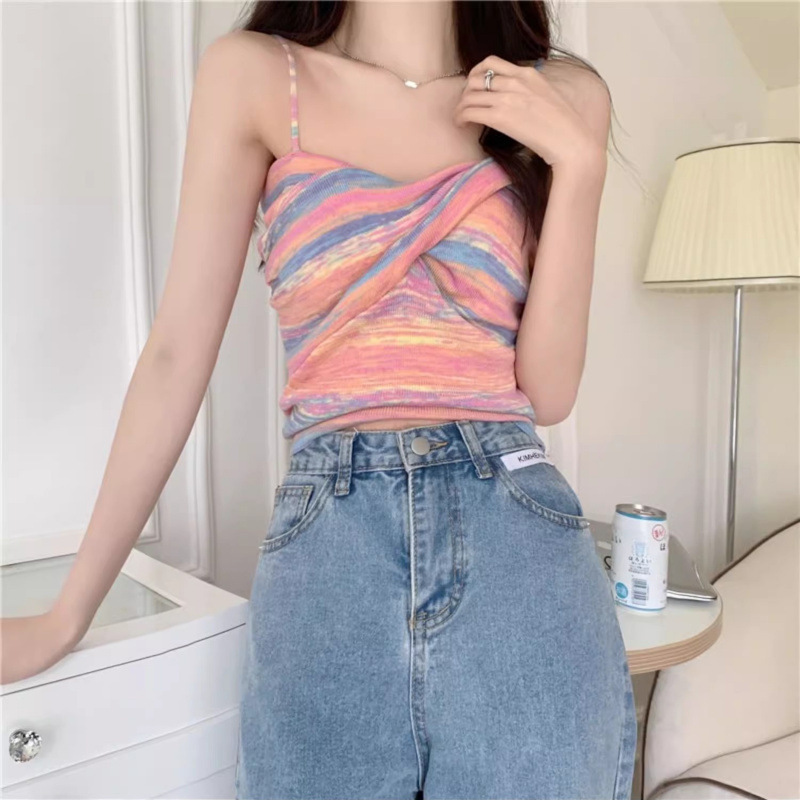Colorful Camisole for Women, Summer Music Festival Dopamine Outfit, Thai-Style Spicy Girl Look, Stunning Beach Top Colorful Camisole for Women, Summer Music Festival Dopamine Outfit, Thai-Style Spicy Girl Look, Stunning Beach Top