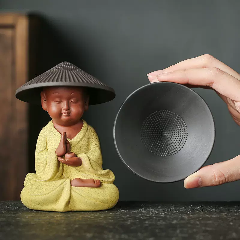 创意小和尚戴斗笠茶漏功夫茶具配件紫砂人物摆件多功能茶宠茶玩