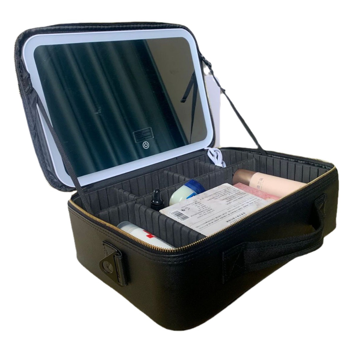Nueva bolsa de cosméticos LED con espejo de luz transfronteriza portátil portátil de gran capacidad bolsa de almacenamiento de viajes caja de cosméticos de almacenamiento
