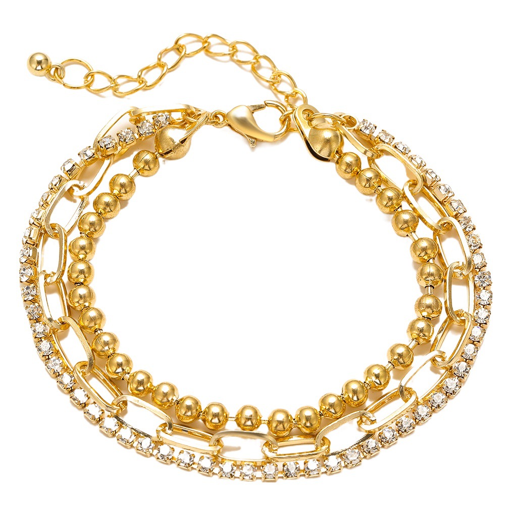 Traje de tobillera de múltiples capas de diamantes transfronterizos europeos y americanos cadena de metal de tres piezas rhinestone personalidad tobillera de múltiples capas para mujer image 1