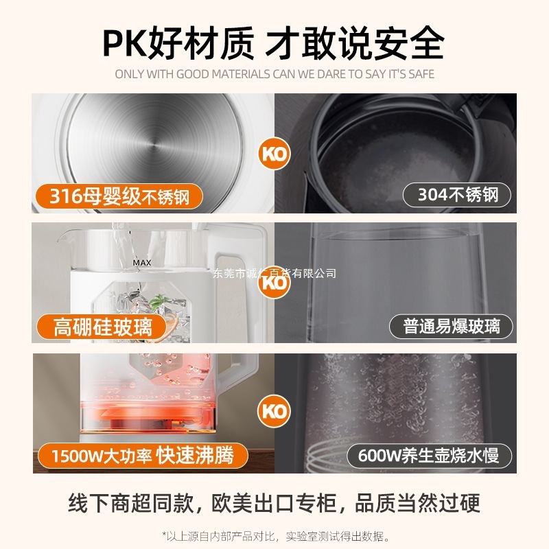 万利达316不锈钢烧水壶高硼硅玻璃电热水壶大容量家用保温开水壶|undefined