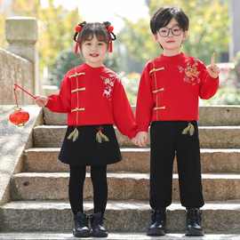 2024新年过年衣服秋冬加绒加厚男童女童时尚洋气拜年中国风套装潮