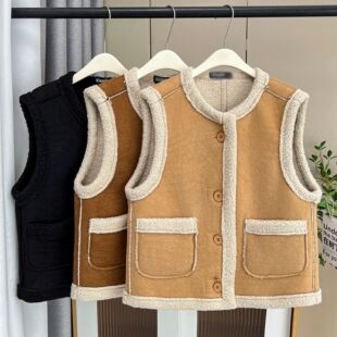 2024 autumn and winter new 200kg fat sister fashion suede fleece-lined vest plus size women Joker waistcoat 5306