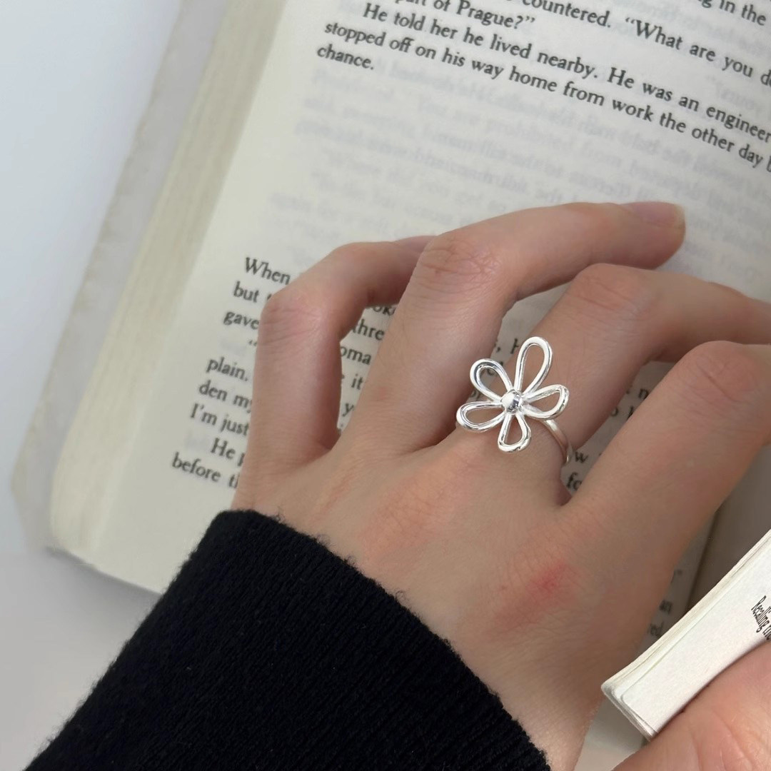 1g Weight Rings Classification Adjustable Ring Size 1 Piece Quantity Holiday, Tea Party Occasion 925 Sterling Silver Material Flower Pattern All Seasons Season Women's Gender Elegant, Simple Style Style 1 Piece 925 Sterling Silver Flower Rings 3