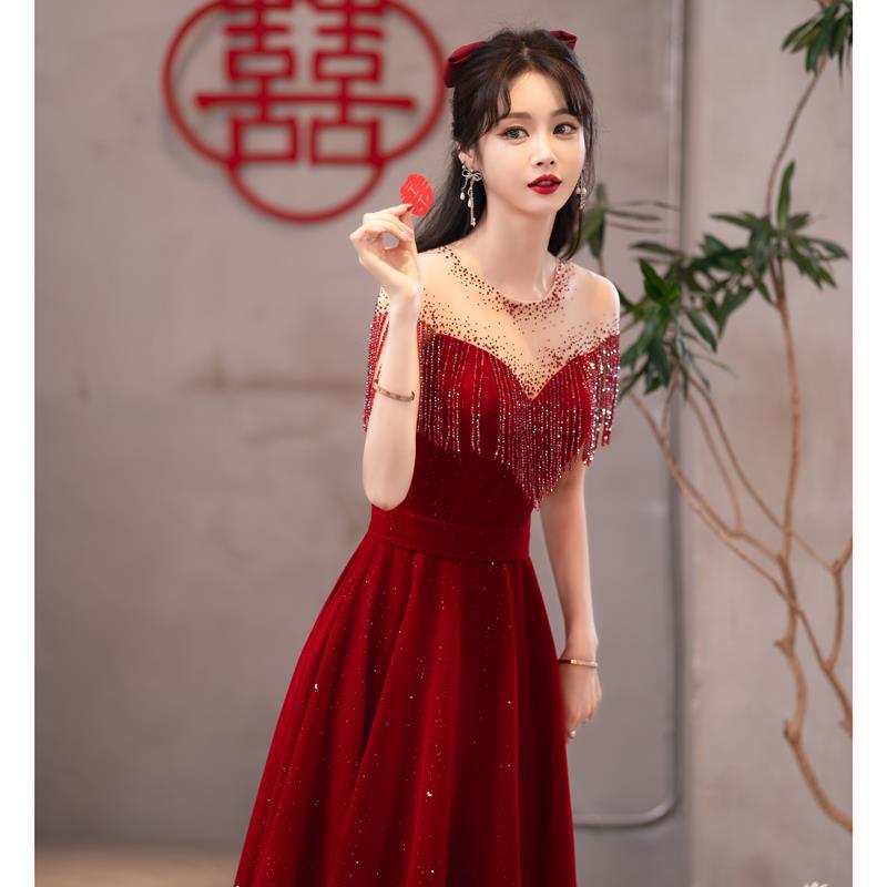 敬酒服新娘2025新款春秋红色小个子结婚高级订婚连衣裙晚礼服裙女