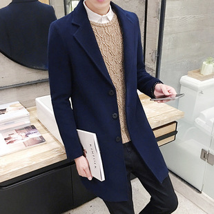 Men's Mid-length Windbreaker Men's Autumn and Winter Korean Fashionable All-match Woolen Coat for Students Men's Handsome Coat