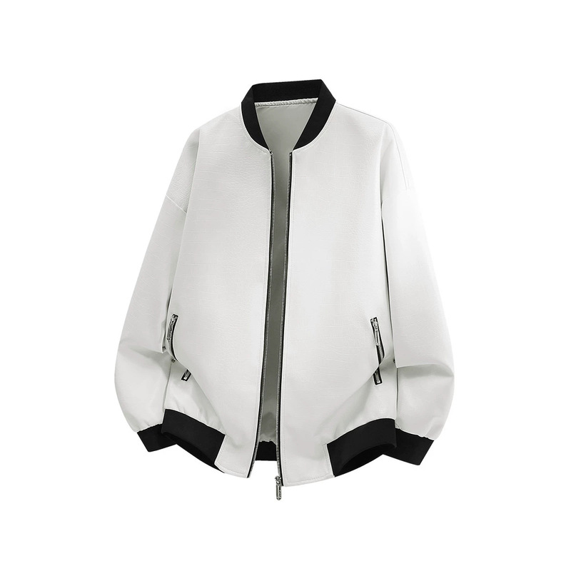 Crocodile Pattern Leather Jacket for Men, New Autumn and Winter Style, Cool Color-Blocking Casual Baseball Collar Retro Motorcycle Jacket