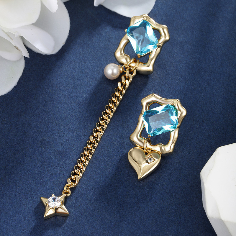 Joyas xuping caibao serie de flecos cuadrados geométricos estrellas en forma de corazón pendientes asimétricos europeos y estadounidenses de alta gama