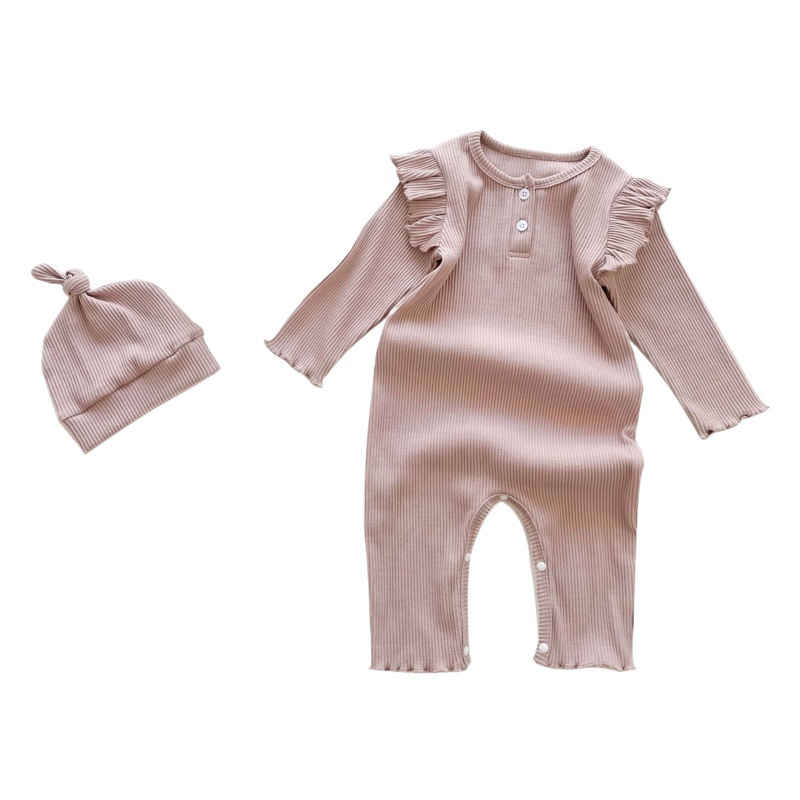 2024 primavera nuevo bebé niñas mameluco de manga larga vaina simple color sólido algodón bebé salida mameluco