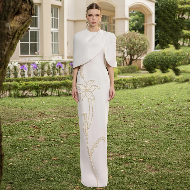 European and American Celebrity Fashion Long Evening Dress 2026 New Beaded and Diamond Embellished Long Dress with Shawl Two-Piece Set