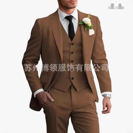 新款欧美跨境大码西装三件套新郎伴郎主持人宴会礼服西装套装礼服