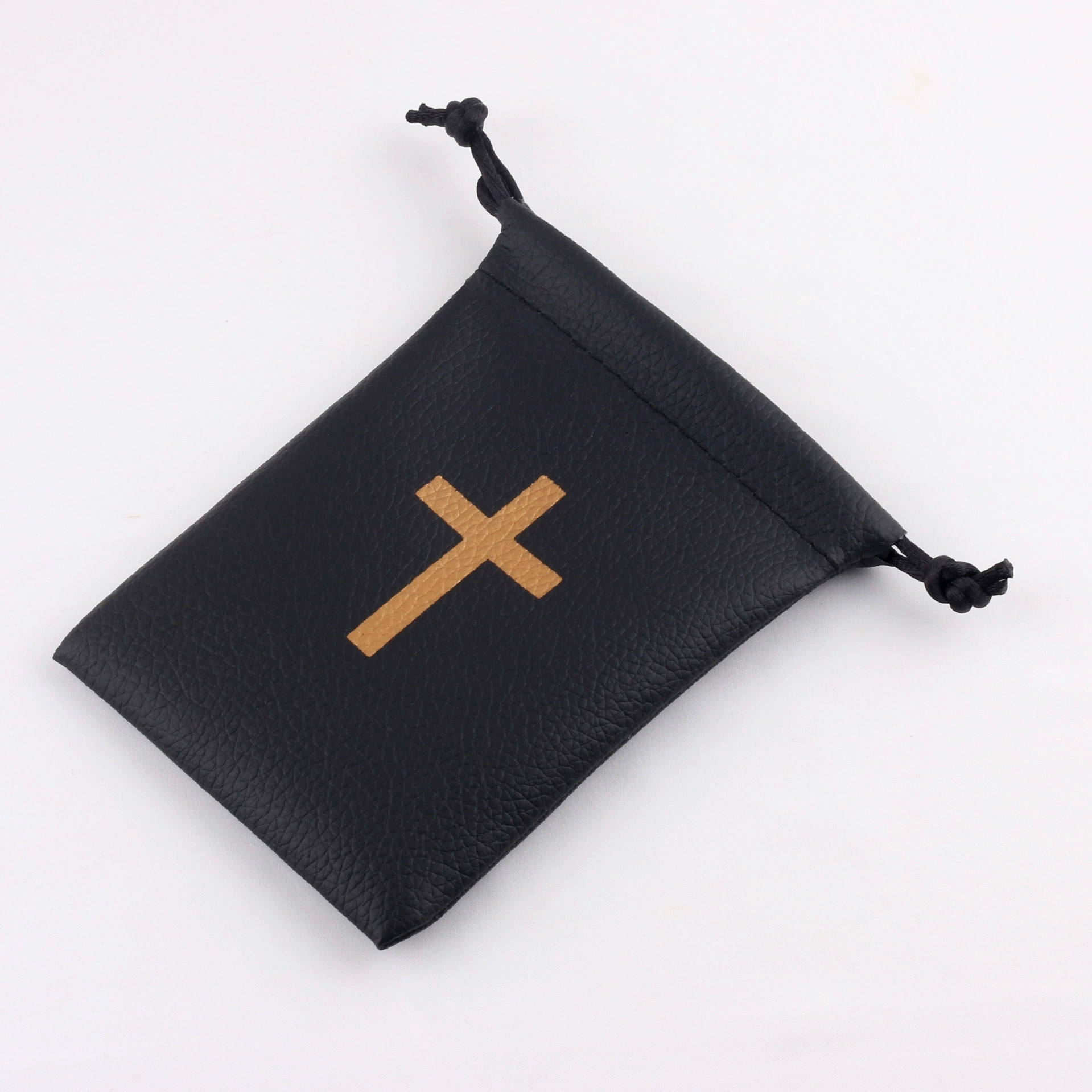Популярная в Европе подарочная сумка для хранения украшений из черной кожи, персонализированная упаковочная сумка для ювелирных изделий с завязками.