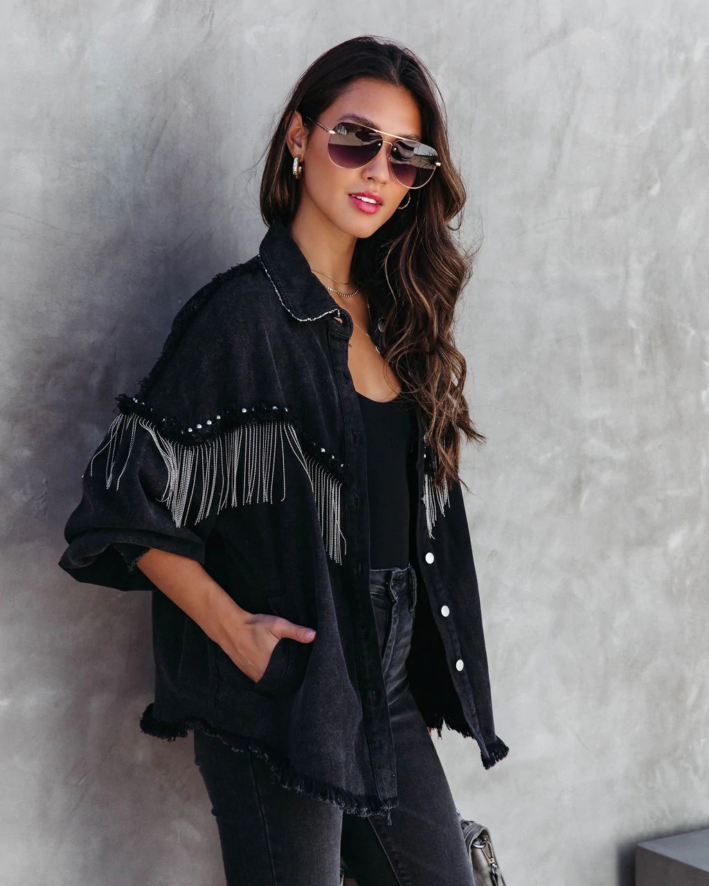 Chain rivets street fashion single breasted coat