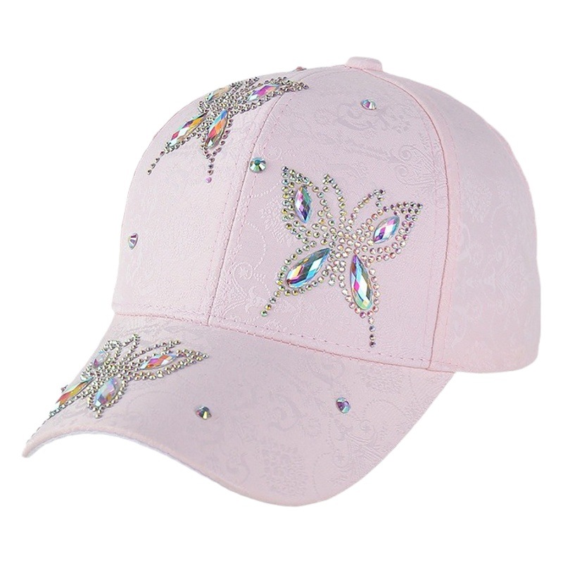 Nueva gorra de béisbol de la mariposa del rhinestone del paño de la cara Moda de estilo coreano de las mujeres todo partido a prueba de sol gorra de pico de cercanías sombrero a prueba de sol moda