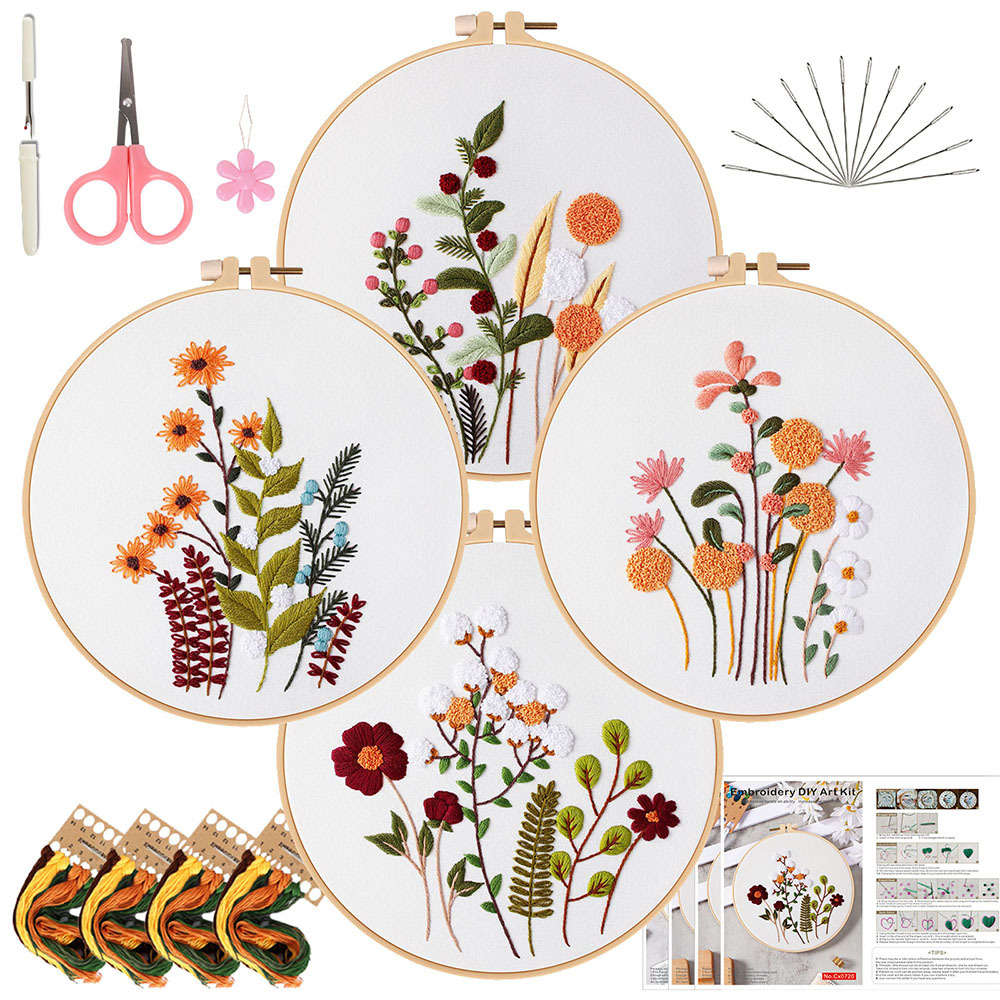 Kit de Bordado a Mano de Plantas y Flores Algodón DIY para Dormitorio y Estudio
