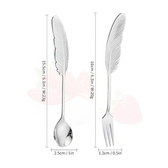 Factory direct sales stainless steel feather spoon and fork household fruit fork coffee spoon dessert 304 stainless steel spoon and fork set