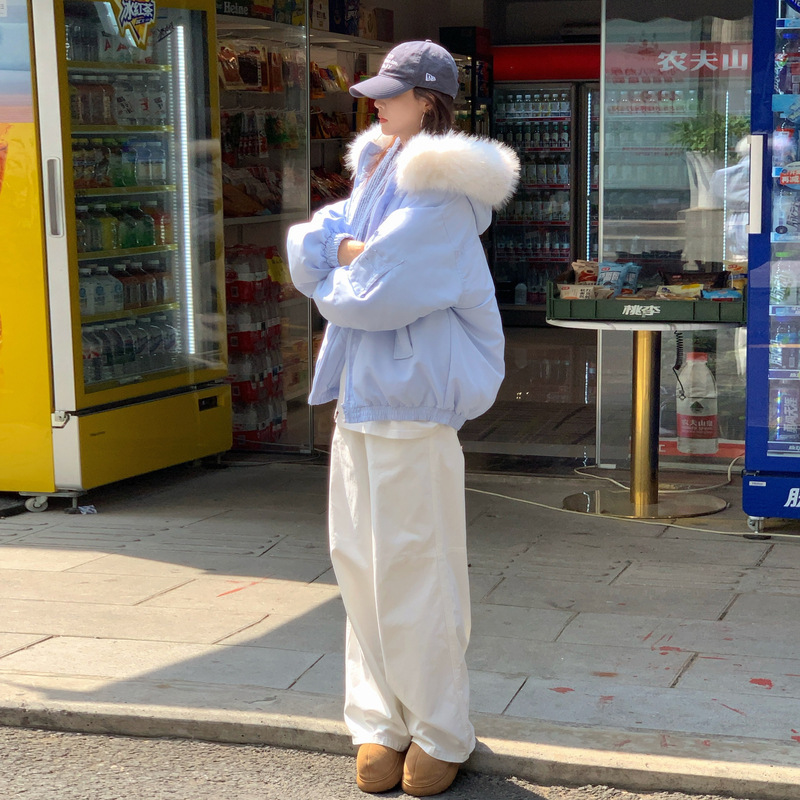 明星同款大毛领工装派克羽绒棉服女2025新款冬季保暖加厚棉袄外套|undefined