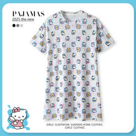 夏季女童睡裙舒适宽松连衣裙韩版儿童可爱卡通家居服高弹冰丝睡衣