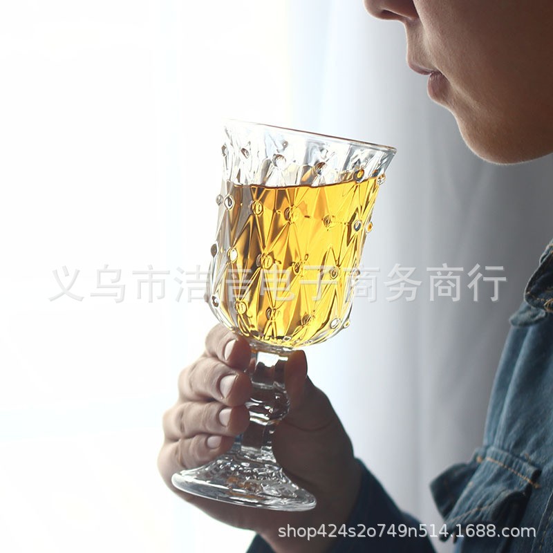 复古浮雕珠点玻璃高脚杯香槟葡萄酒杯创意钻石欧式轻奢杯红酒杯子