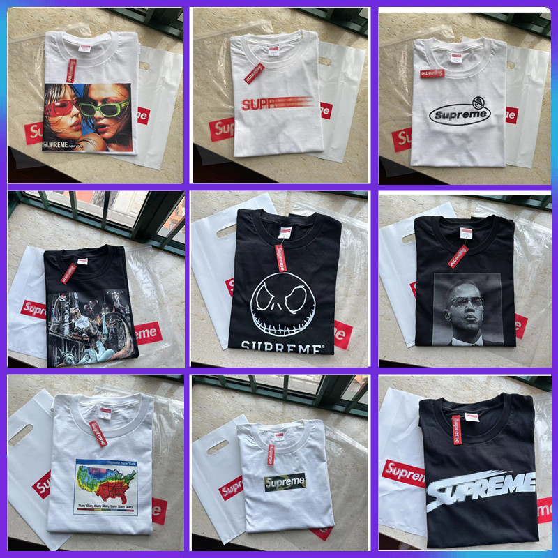 25Ss Malcolm X Tee European and American Trendy Brand Character Photo Short-Sleeved T-Shirt Pure Cotton Men's and Women's Half-Sleeved Couple