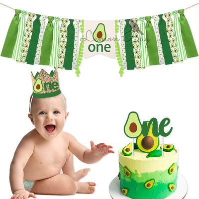 歐美創意新款主題one牛油果餐椅拉旗寶寶生日派對背景裝飾用品