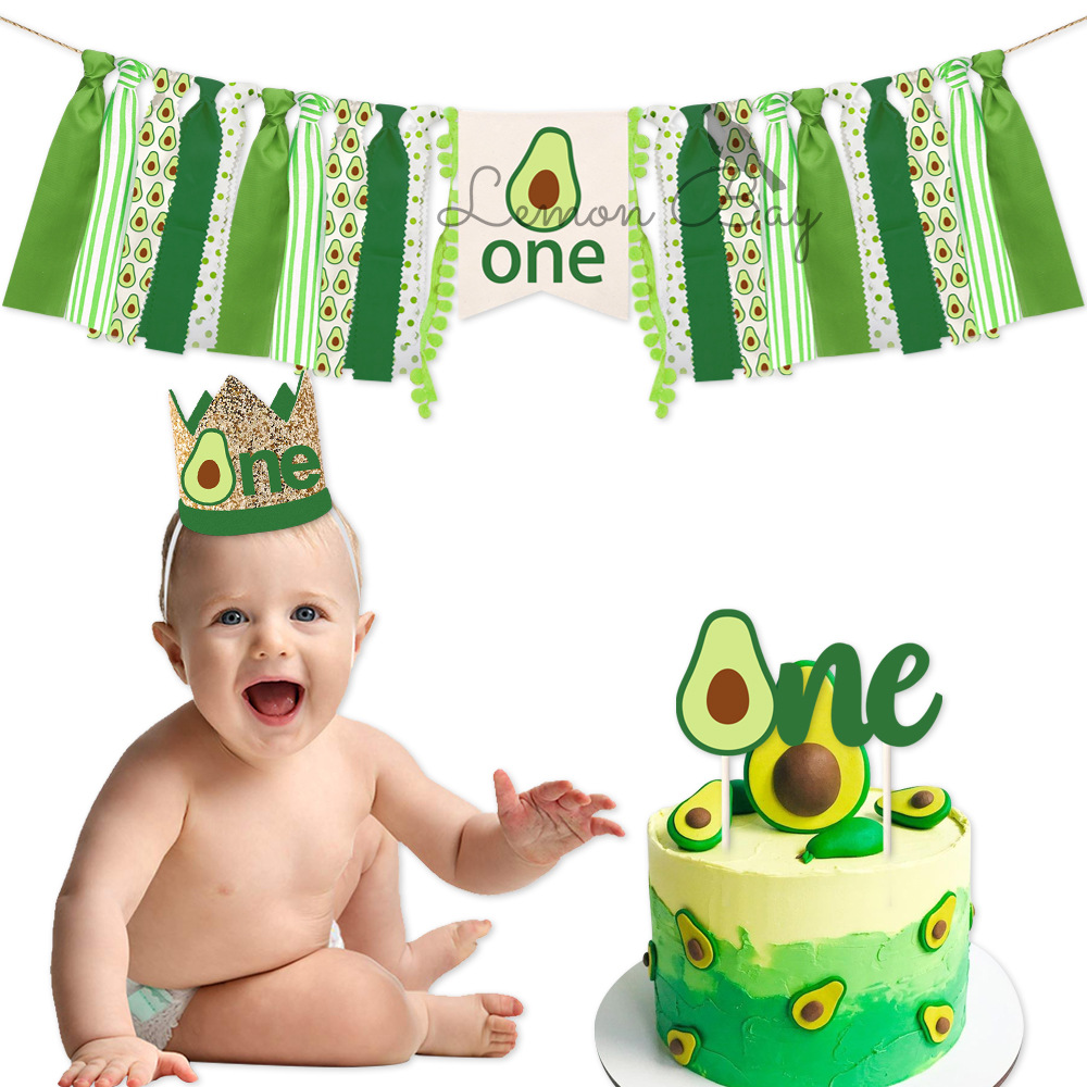 歐美創意新款主題one牛油果餐椅拉旗寶寶生日派對背景裝飾用品