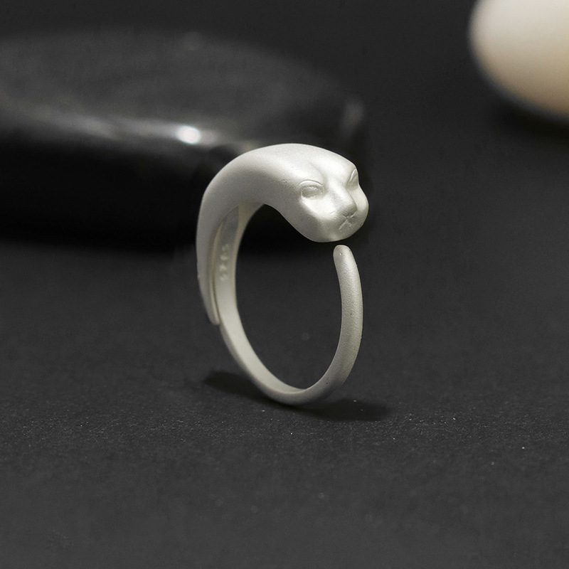 物色原创 虎头呆子  纯银汉代虎头鱼元素中性开口戒指帅气趣味