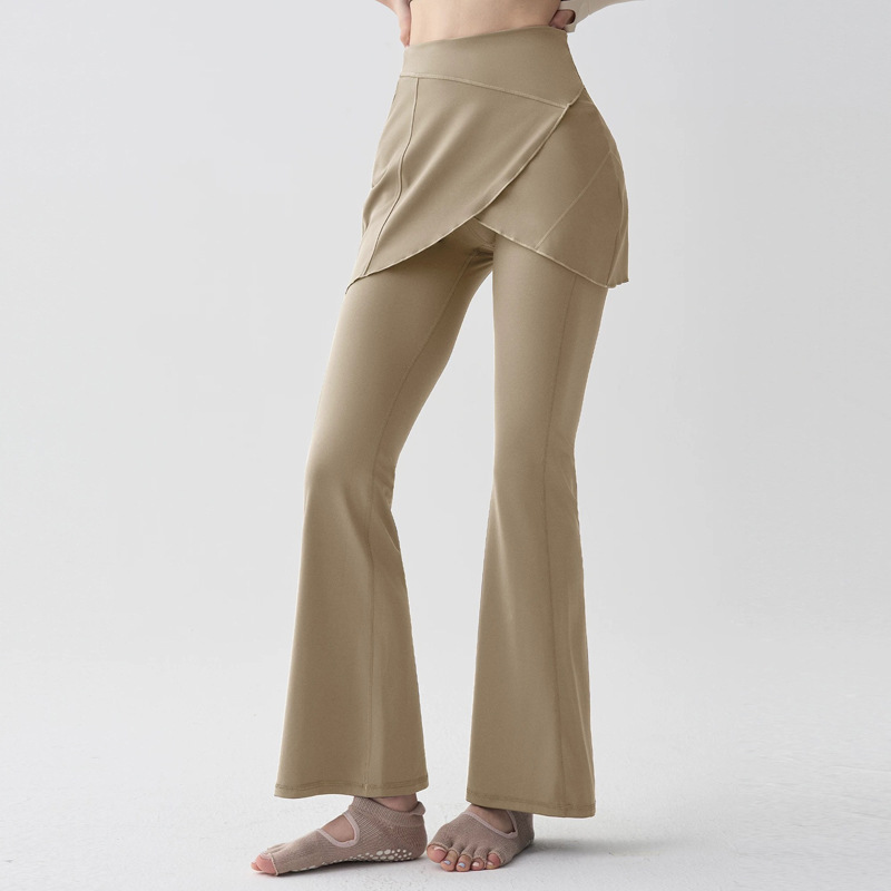 Fake Two-Piece Yoga Micro-Flared Pants for Women, Outdoor Hip-Covering Running Sports Pants, Slim-Fitting Leg-Lengthening Fitness Culottes