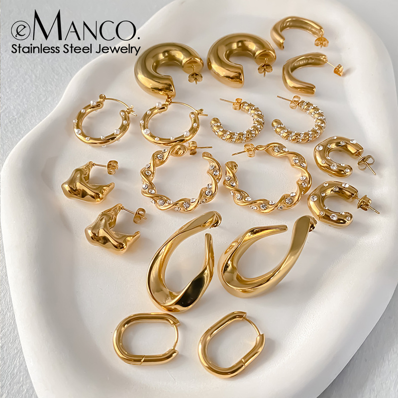 Emanco Cross-Border European and American Stainless Steel Earrings for Women, Stylish and Simple Geometric Earrings, Trendy and Unique