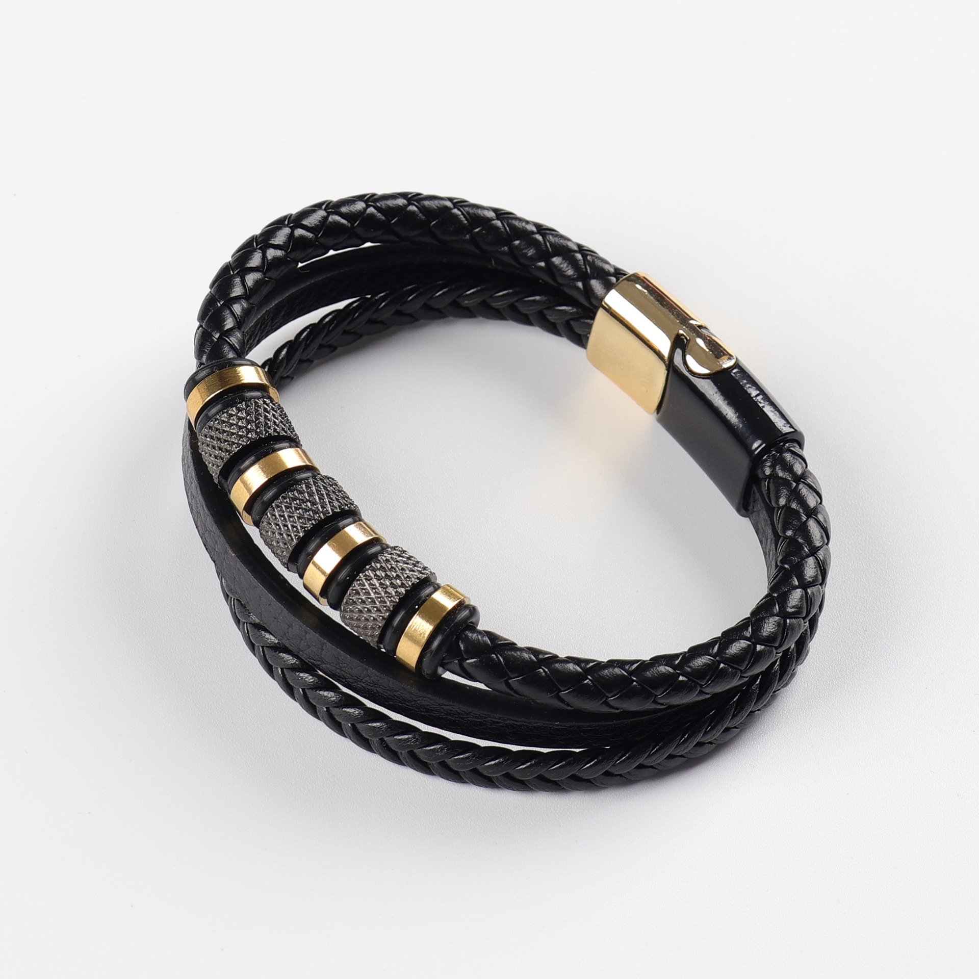 2026 Popular E-commerce Product: Cord Bracelet, Stainless Steel Woven Bangle, Genuine Leather Multi-layer Men's Jewelry_voghion.com
