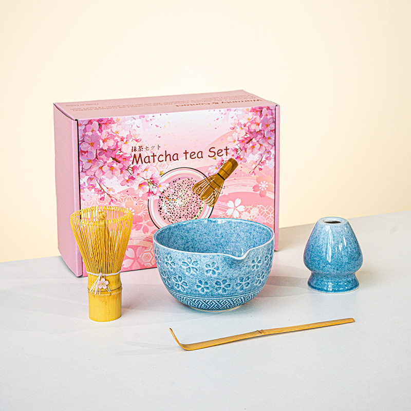 日本製抹茶茶器セット 桜ボウル 注ぎ口付き 8点セット フルセット カラーボックス ピンク付き|undefined