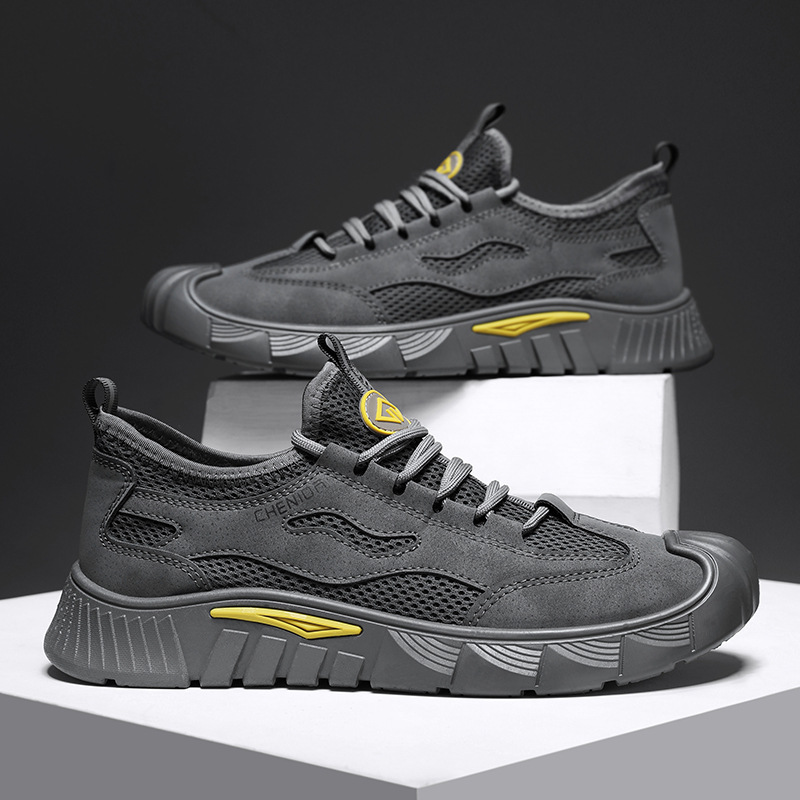 Zapatos de hombre 2025 primavera nuevos zapatos de protección de trabajo casuales transpirables de malla zapatos de moda versátiles zapatos de malla resistentes a la suciedad