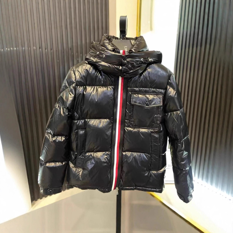 Cross-Border Popular Mengjia Rainbow Stripe Three-Color Webbing 2025 Winter down Jacket for Men and Women with Hooded Bread Jacket